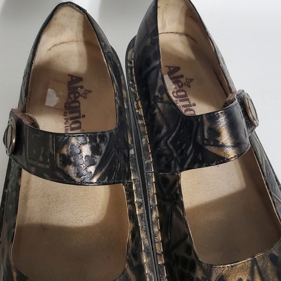Alegria Deck of Cards Mary Jane Clog Black Gold Womens Shoes Size 41 - Picture 9 of 13